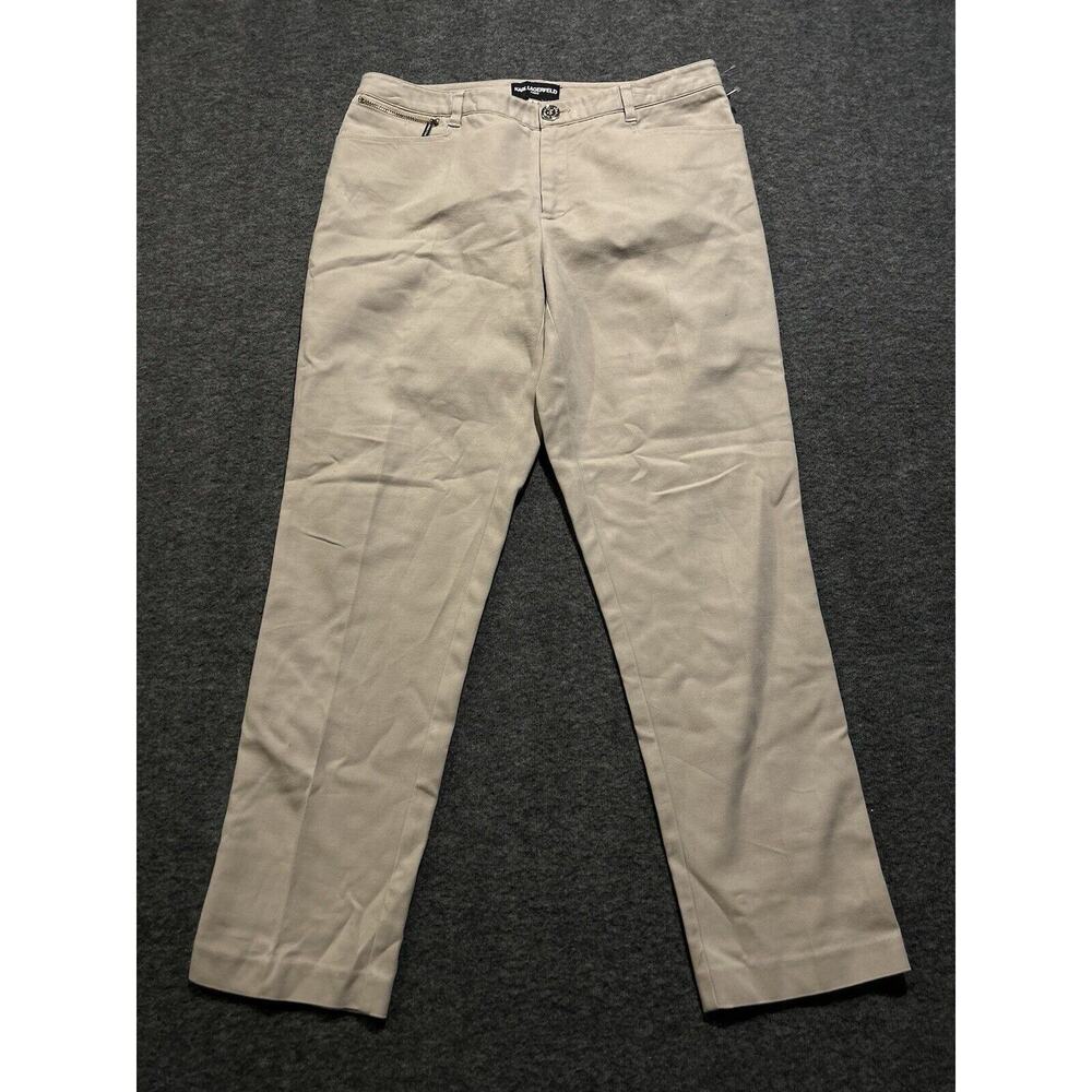 Karl Lagerfeld Paris Khaki Zip Pockets Dress Pants Straight‎ Leg Trousers Size 6